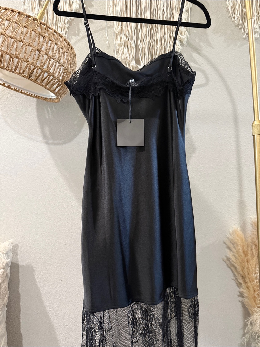 Le Lis Black Satin & Lace Slip Dress - Picture 7 of 7
